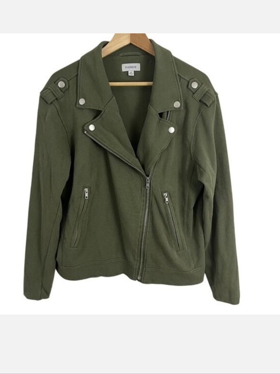 Evereve Jackets & Blazers - Evereve Women's French Terry Oversized Moto Jacket Size Medium Dusty Olive Green